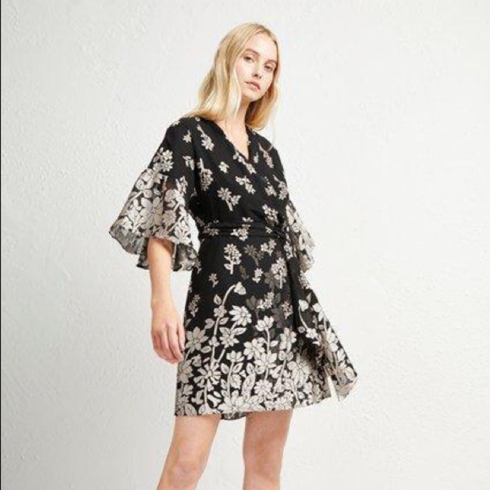 French Connection floral satin wrap dress